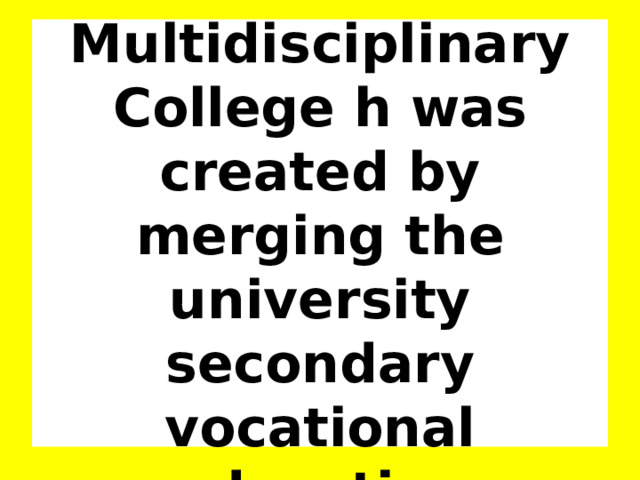Since January 1, 2018  Multidisciplinary College h was created by merging the university secondary vocational education colleges. 