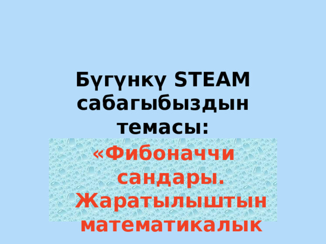 Бүгүнкү SТЕАМ сабагыбыздын темасы: «Фибоначчи сандары. Жаратылыштын математикалык сыры»  