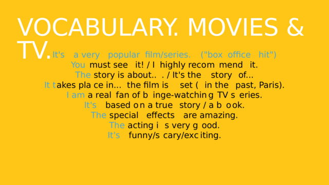 Vocabulary. Movies & TV. It's  a very  popular  film/series.    (