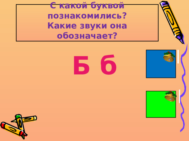 С какой буквой познакомились?  Какие звуки она обозначает? Б б 