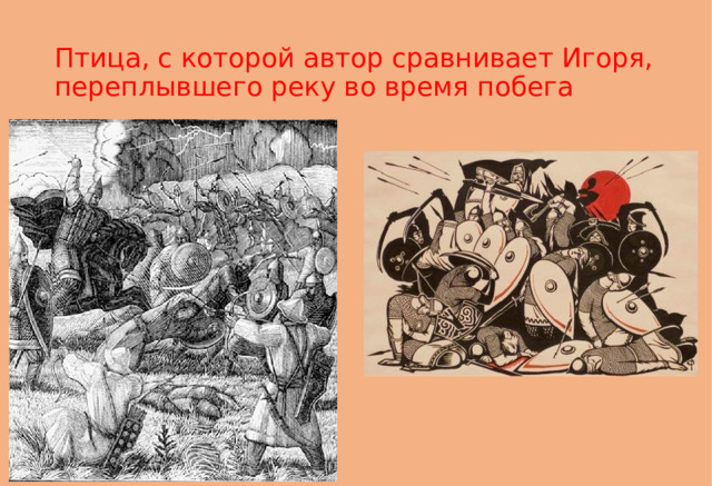Птица, с которой автор сравнивает Игоря, переплывшего реку во время побега 