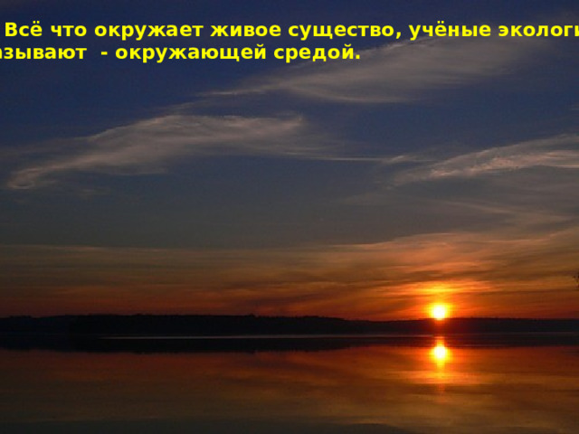  Всё что окружает живое существо, учёные экологи называют - окружающей средой. 
