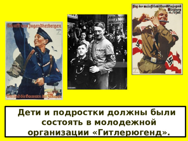 Дети  и  подростки  должны  были  состоять  в молодежной  организации  «Гитлерюгенд». 