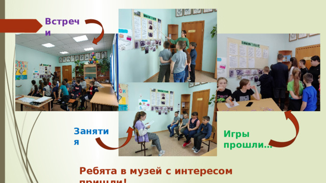 Игры прошли… Встречи  Занятия Ребята в музей с интересом пришли! 
