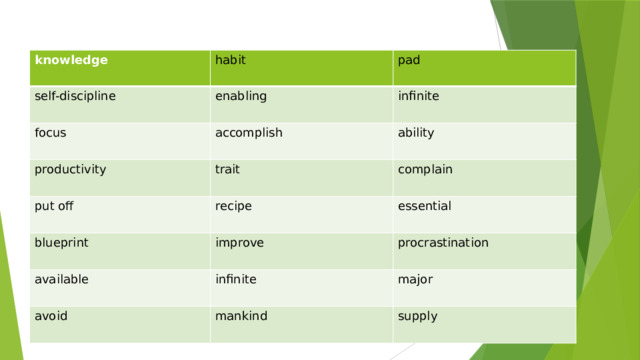 knowledge self-discipline habit pad enabling focus productivity infinite accomplish put off trait ability complain recipe blueprint essential improve available procrastination infinite avoid major mankind supply 