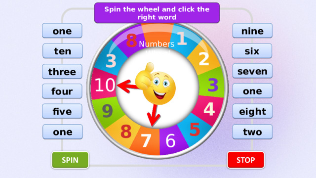 Spin the wheel and click the right word one nine 1 8 Numbers Wheel ten six 2 3 seven three 10 3 one four 4 9 five eight 5 8 two one 6 7 