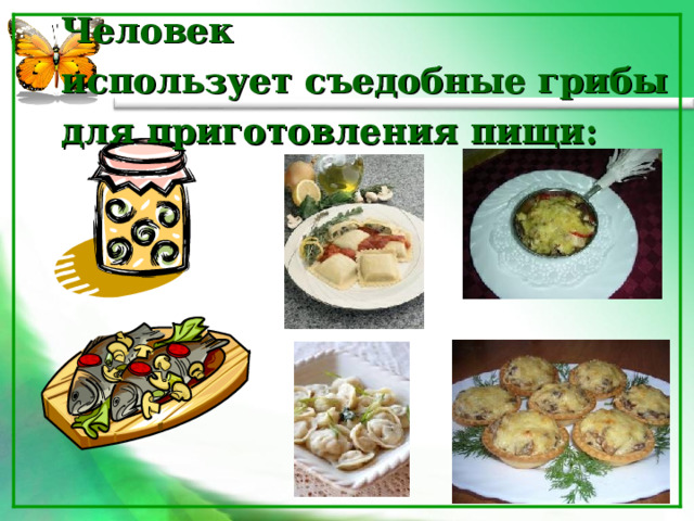 Человек использует съедобные грибы для приготовления пищи: 
