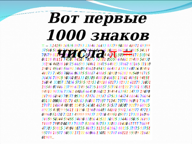 Вот первые 1000 знаков числа   =  