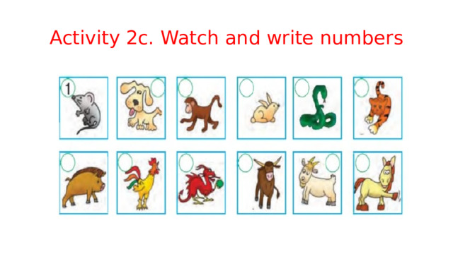 Activity 2c. Watch and write numbers 