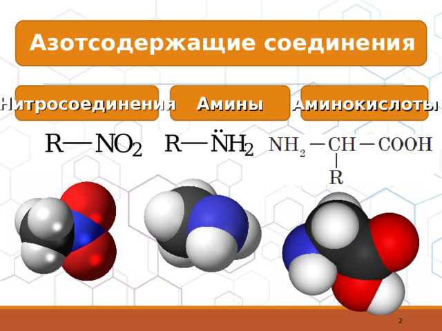 Азотсодержащие соединения Нитросоединения Аминокислоты Амины  