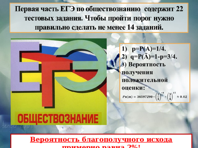 Вероятность благополучного исхода примерно равна 2%! 