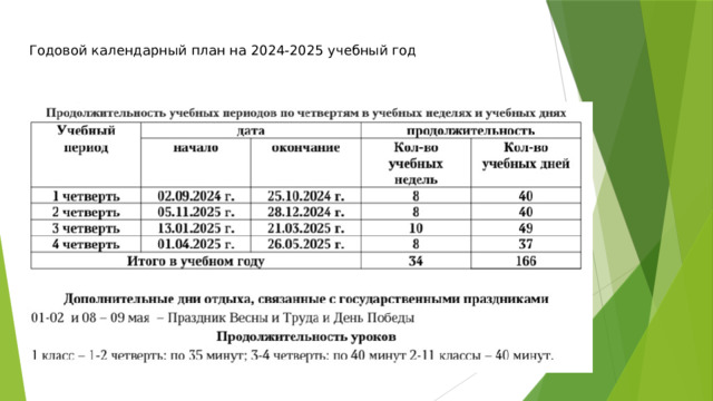 Годовой календарный план на 2024-2025 учебный год 