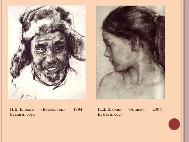 Н.Д. Блохин «Весельчак», 1994. Бумага, соус Н.Д. Блохин «Алиса», 2007. Бумага, соус 
