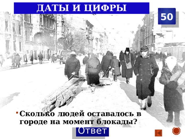 Даты и цифры 50 Сколько людей оставалось в городе на момент блокады? 