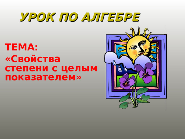 УРОК ПО АЛГЕБРЕ   ТЕМА: «Свойства степени с целым показателем» 