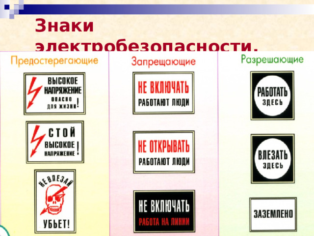 Знаки электробезопасности. 