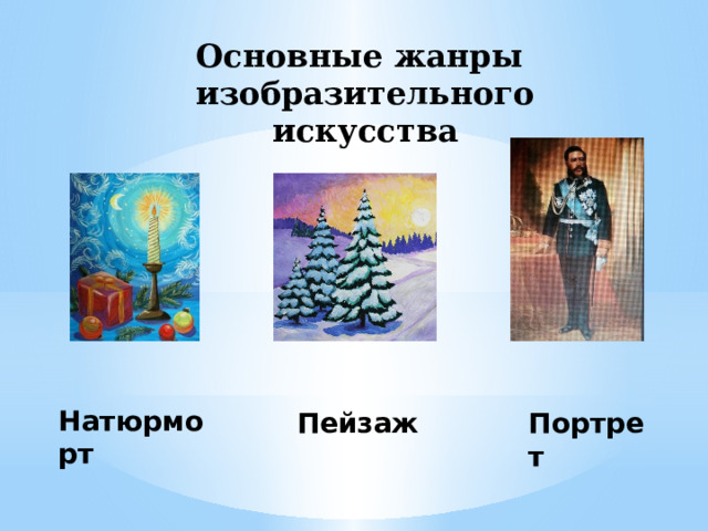 Основные жанры изобразительного искусства Натюрморт Пейзаж Портрет 