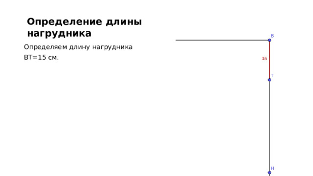 Определение длины нагрудника Определяем длину нагрудника ВТ=15 см.  