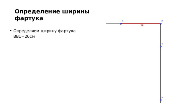 Определение ширины фартука Определяем ширину фартука ВВ1=26см 