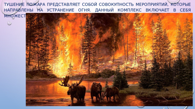 Тушение пожара представляет собой совокупность мероприятий, которые направлены на устранение огня. Данный комплекс включает в себя множество методов. 