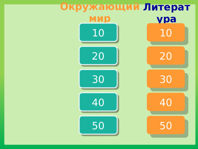 Окружающий мир Литература 10 10 20 20 30 30 40 40 50 50 