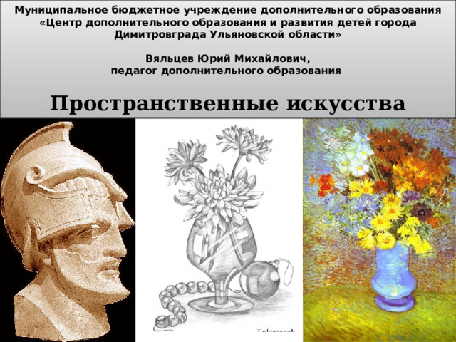 Муниципальное бюджетное учреждение дополнительного образования «Центр дополнительного образования и развития детей города Димитровграда Ульяновской области»   Вяльцев Юрий Михайлович, педагог дополнительного образования Пространственные искусства  