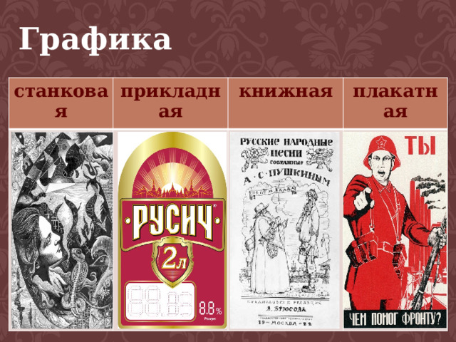   ↓ ↓ ↓ ↓  Графика       станковая прикладная книжная плакатная 