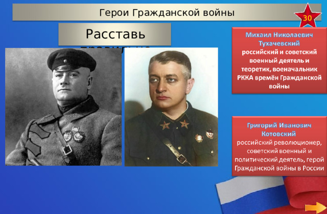 Герои Гражданской войны 30 Расставь правильно 25 