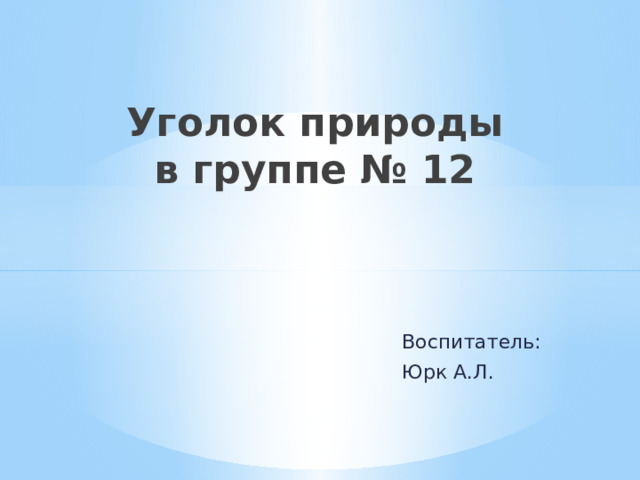 Уголок природы  в группе № 12 Воспитатель: Юрк А.Л. 