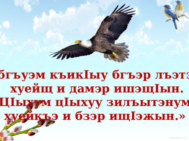 «Абгъуэм къикIыу бгъэр лъэтэну  хуейщ и дамэр ишэщIын. ЦIыхум цIыхуу зилъытэнум хуейкъэ и бзэр ищIэжын.» 