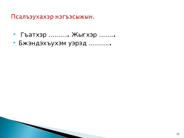  Гъатхэр ……… . Жыгхэр ……. . Бжэндэхъухэм уэрэд ………. .  
