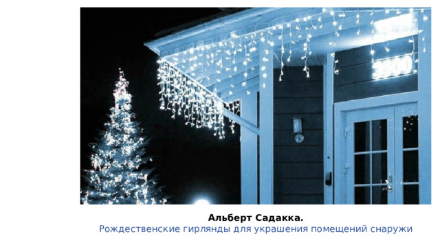 Альберт Садакка. Рождественские гирлянды для украшения помещений снаружи 