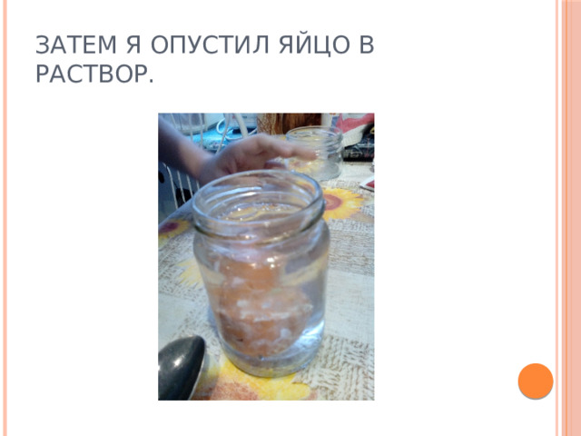 Затем я опустил яйцо в раствор. 