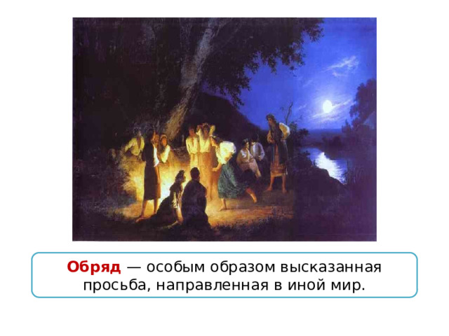 Обряд — особым образом высказанная просьба, направленная в иной мир. 