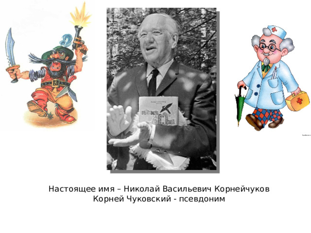 Настоящее имя – Николай Васильевич Корнейчуков  Корней Чуковский - псевдоним    