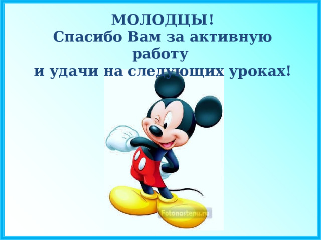 МОЛОДЦЫ! Спасибо Вам за активную работу и удачи на следующих уроках! 