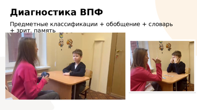 Диагностика ВПФ Предметные классификации + обобщение + словарь + зрит. память 