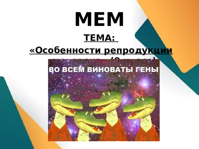 МЕМ ТЕМА: «Особенности репродукции человека» (9 класс) 