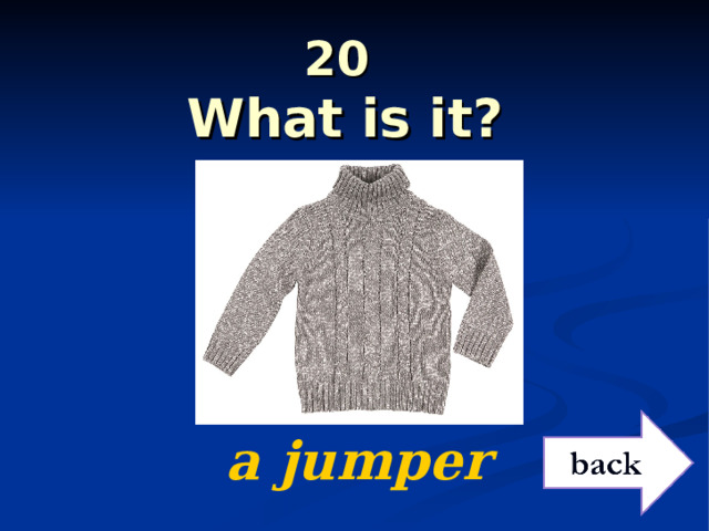 20   What is it?    a jumper 