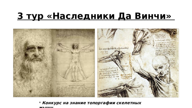 3 тур «Наследники Да Винчи» * Конкурс на знание топоргафии скелетных мышц 