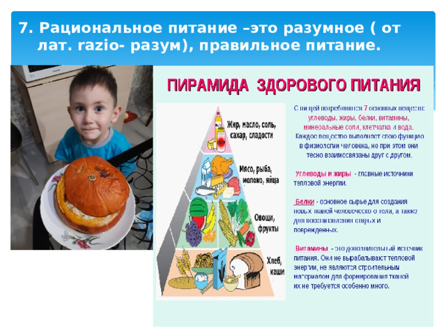 7. Рациональное питание –это разумное ( от лат. razio- разум), правильное питание.   