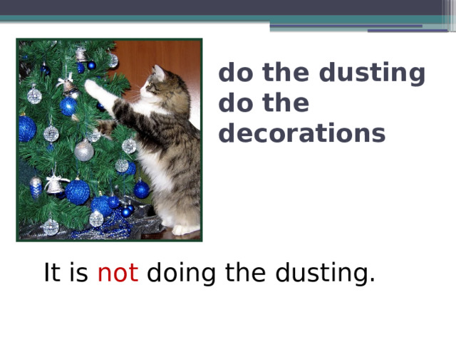 do the dusting  do the decorations It is not doing the dusting. 