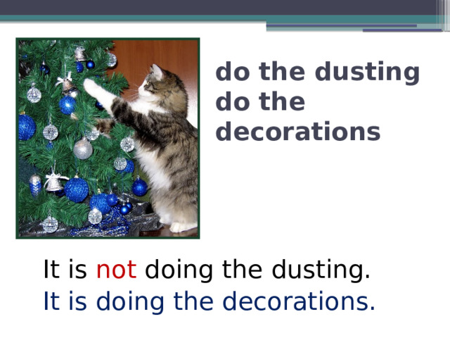 do the dusting  do the decorations It is not doing the dusting. It is doing the decorations. 