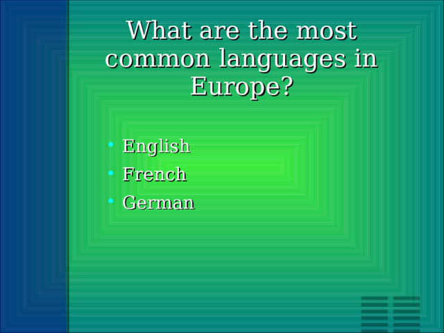 What are the most common languages in Europe? English French German 