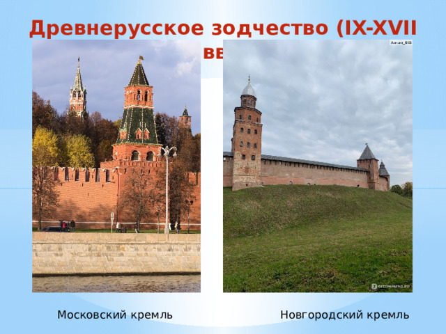 Древнерусское зодчество (IX-XVII вв.) Московский кремль Новгородский кремль 