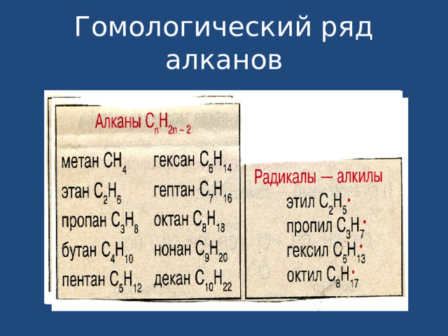 Гомологический ряд алканов 