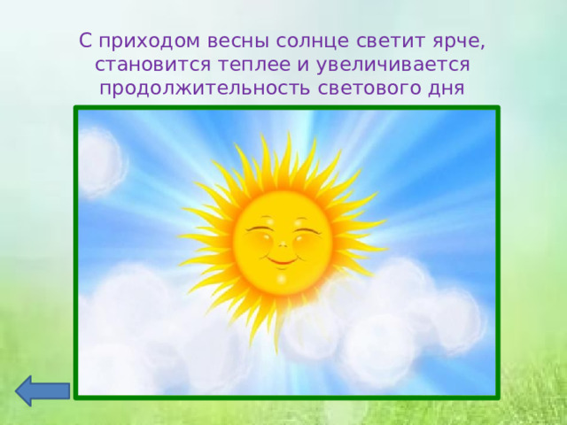 С приходом весны солнце светит ярче, становится теплее и увеличивается продолжительность светового дня 