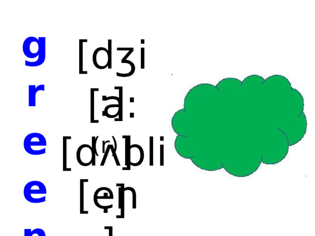 g r e e n [dʒi:] [a: (r) ] [dʌbli:] [en]  