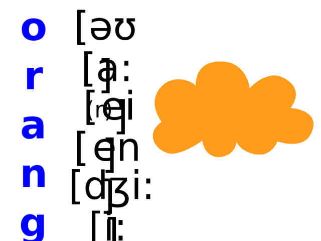 o r a n g e [əʊ] [a: (r) ] [  ei] [  en] [dʒi:] [i:]  