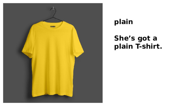 plain  She’s got a plain T-shirt. 